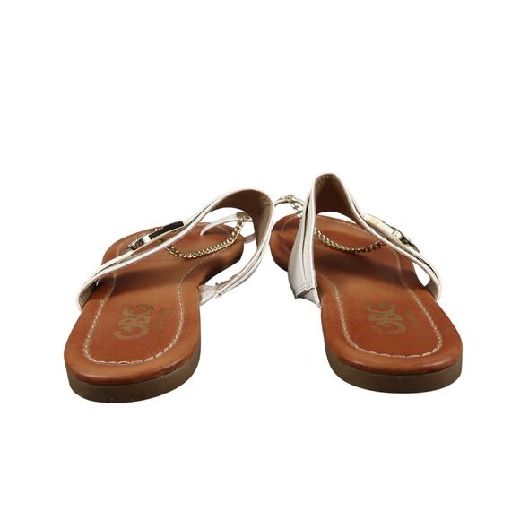 Guess Shoes Womens 7.5 Sandals Toe Ring Slides Logo Chain White Slip On Flats - Picture 4 of 10